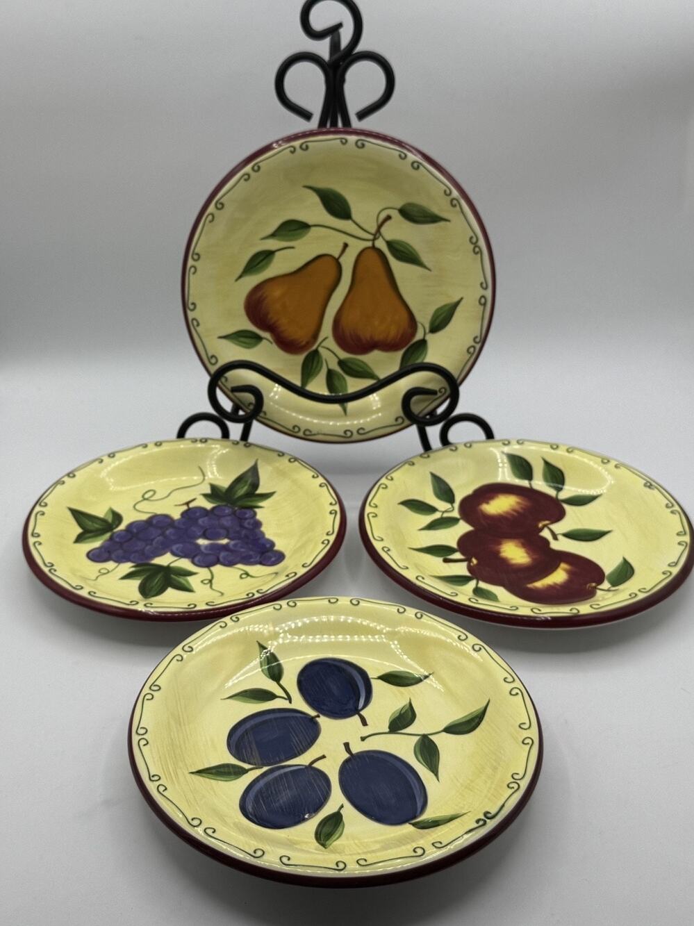 Sonoma Set of 4 Lifestyle Painted Fruit Pattern Ceramic Salad Plates, Pre-owned